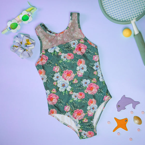Peony Olive Mesh One Piece