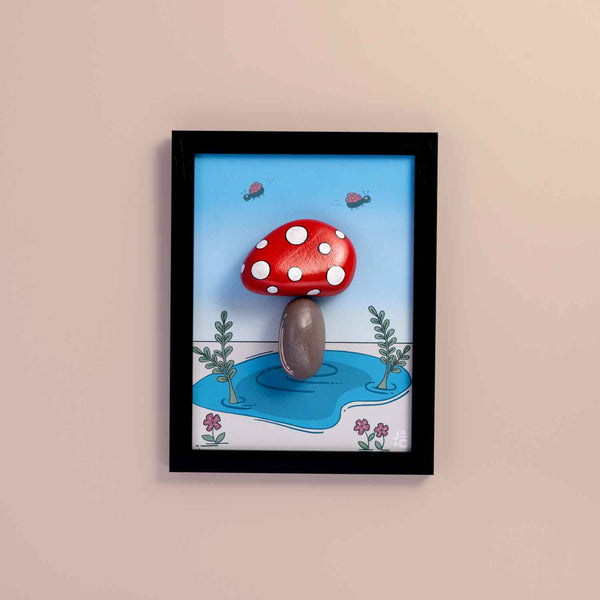 Red Mushroom Pebble Art Frame