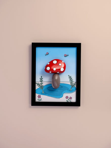 Red Mushroom Pebble Art Frame
